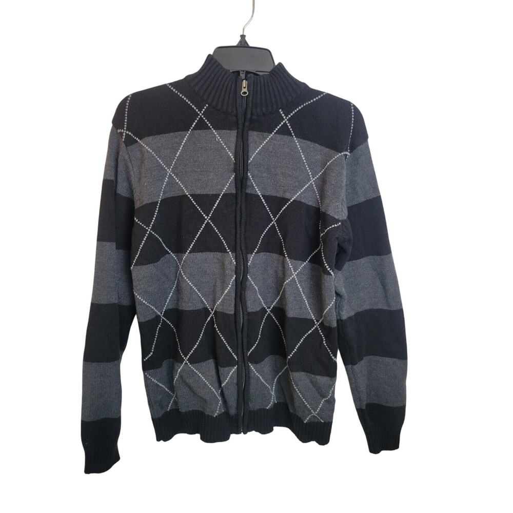 Retrofit Black Colorblock Mock Neck‎ Knit Full Zip Sweater Men's Size Large